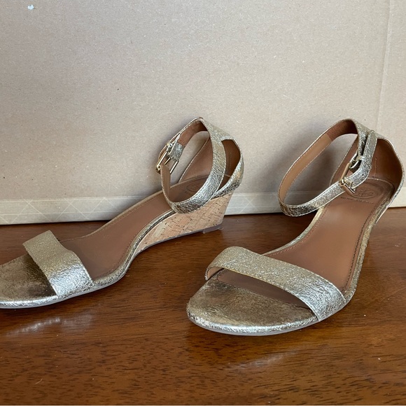 Tory Burch Shoes - Tory Burch Gold Cork Wedge Sandal